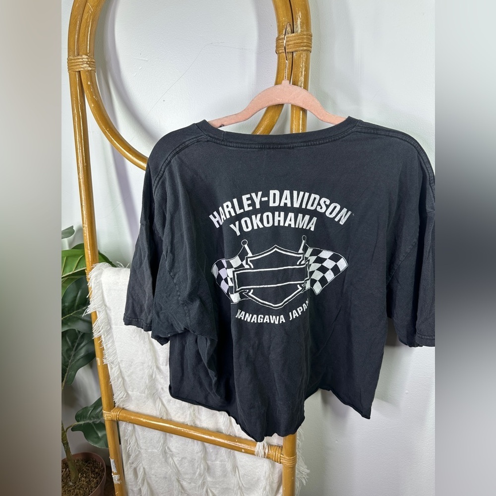 Harley Davidson Black Cropped T Shirt sz XL - Picture 4 of 5